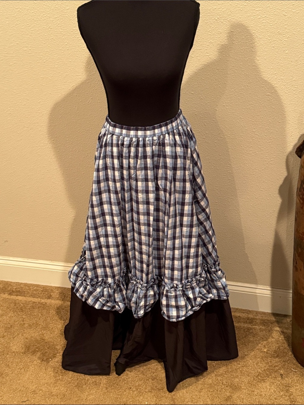 Blue Plaid High-Low Ruffle Hem Skirt